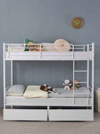 Modern Metal Bunk Bed with Drawers | Space-Saving